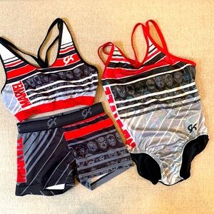 GK Marvel Sportswear Set—Sports Bra, Shorts, Gymnastics Leotard